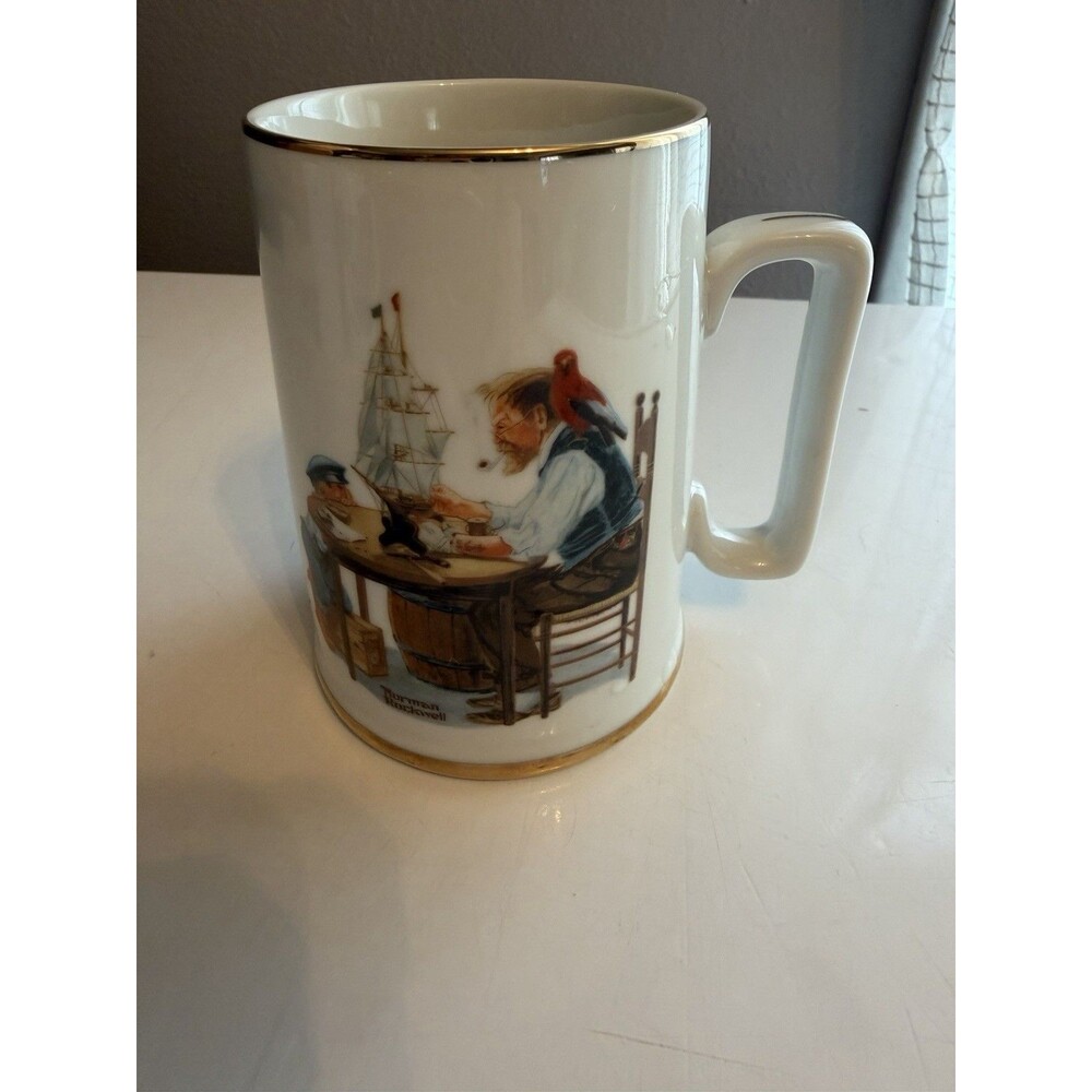 Vintage 1982 Norman Rockwell Museum Mug For Good Boy Old Sea Captain Model Ship